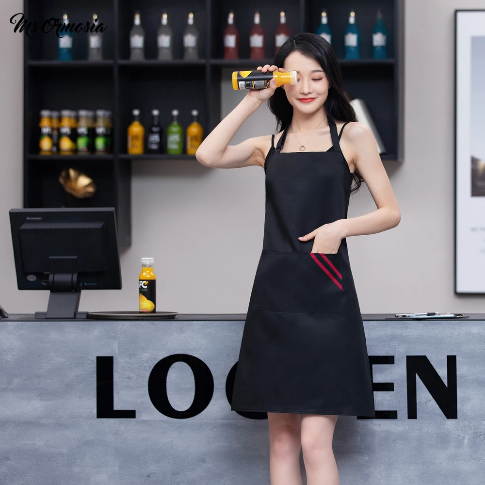 

wholesale cotton fashion Casual unisex kitchen cook smock barbecue haircut work apron restaurant Cafe waiter smock Custom logo