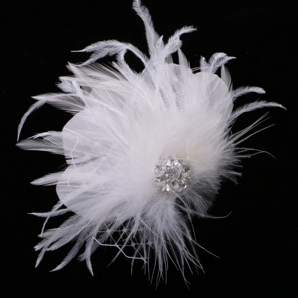 White Feather Headpiece Fascinator Hair Clips Wedding Bridal Hair Accessory