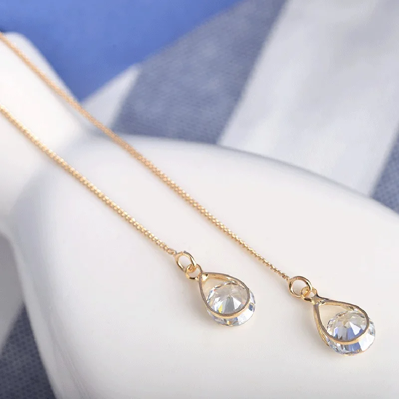 

Hot Explosion Cubic Zirconia Drop Tassel Asymmetric Ear Line Earrings Fashion Long Temperament Dangle Earrings For Women Brincos