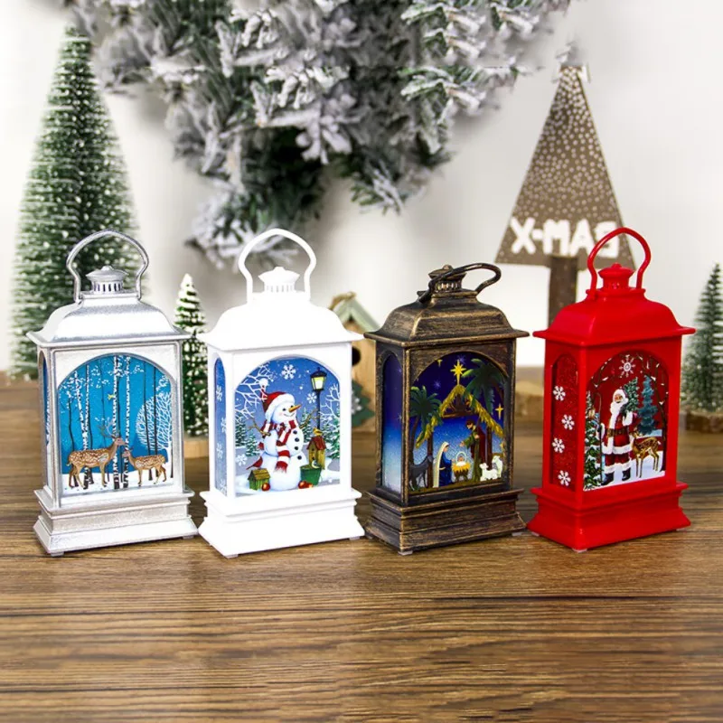 

Retro Christmas LED Hurricane Lantern Decorative Holiday Lighting Table Lamp Battery Operated For Indoor Festive Home Decoration