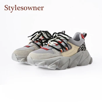 

2020 Autumn New Fashion Sneakers Women's Thick-Soled Increased Color Matching Laces-up Large Size All-Match Trend Casual Shoes