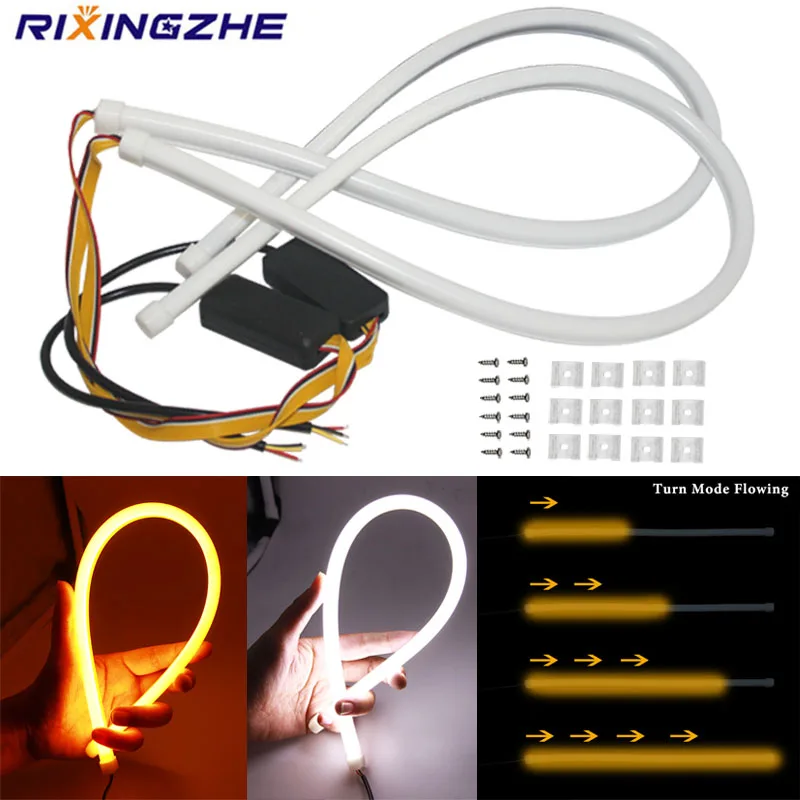 2PCS DRL Flowing LED strip car Running light Angel Eyes LED 30cm 45cm 60cm Tube Strip Daytime Running Lights Flexible LED