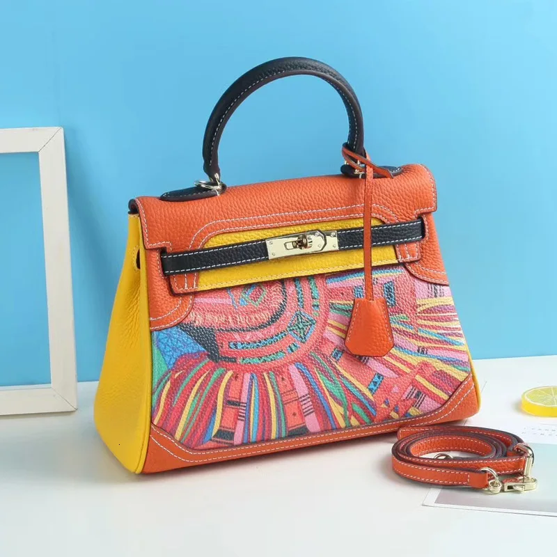 

Designer Bags Famous Brand Women 2019 Ladies Real Leather Handbag Painted Graffiti Litchi Pattern Crossbody Tote Pochette Femme