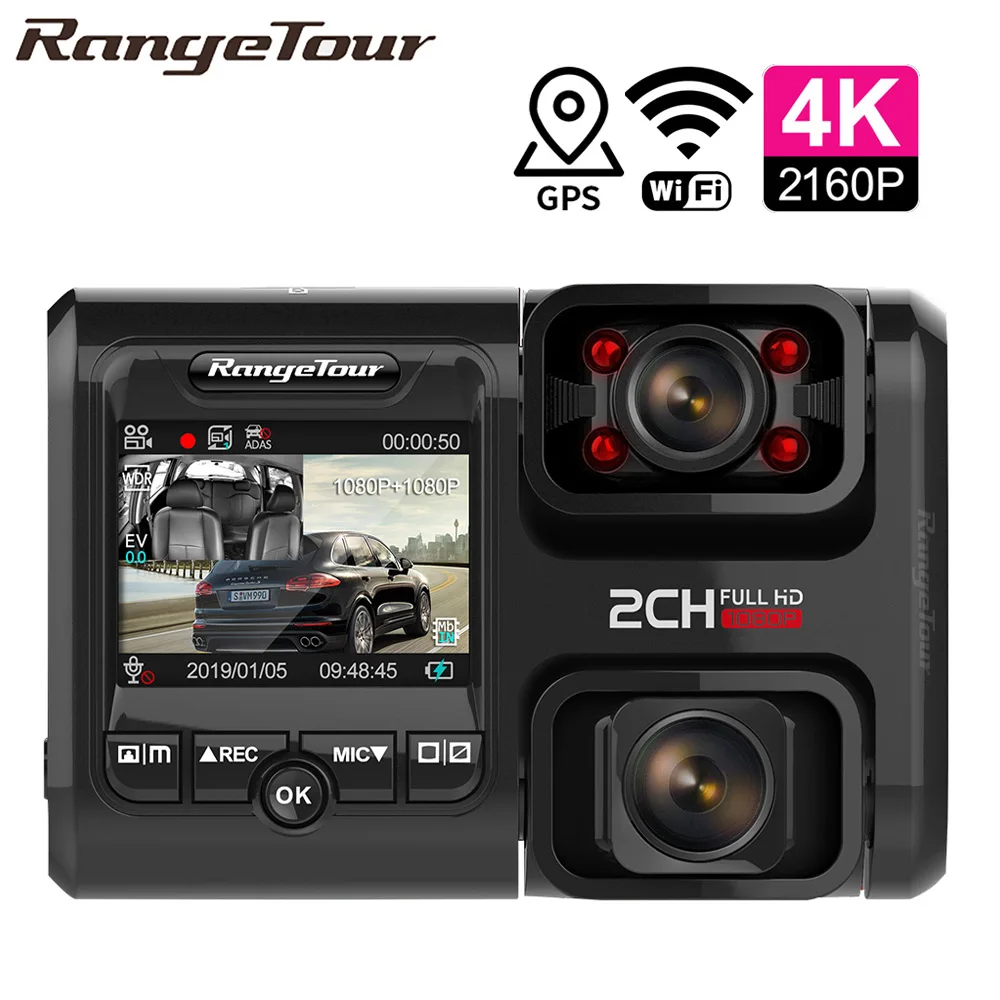 Автомобильный видеорегистратор с двумя объективами 4K 2160P Sony сенсор WIFI GPS