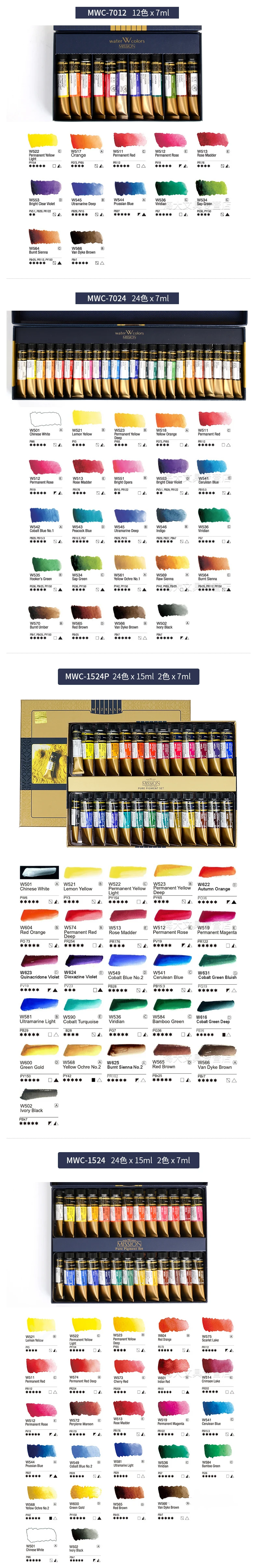 Korea Mijello Top MISSION Watercolor Paint Gold Master Class High Concentrations Nature Pigment Artist Watercolour Aquarela