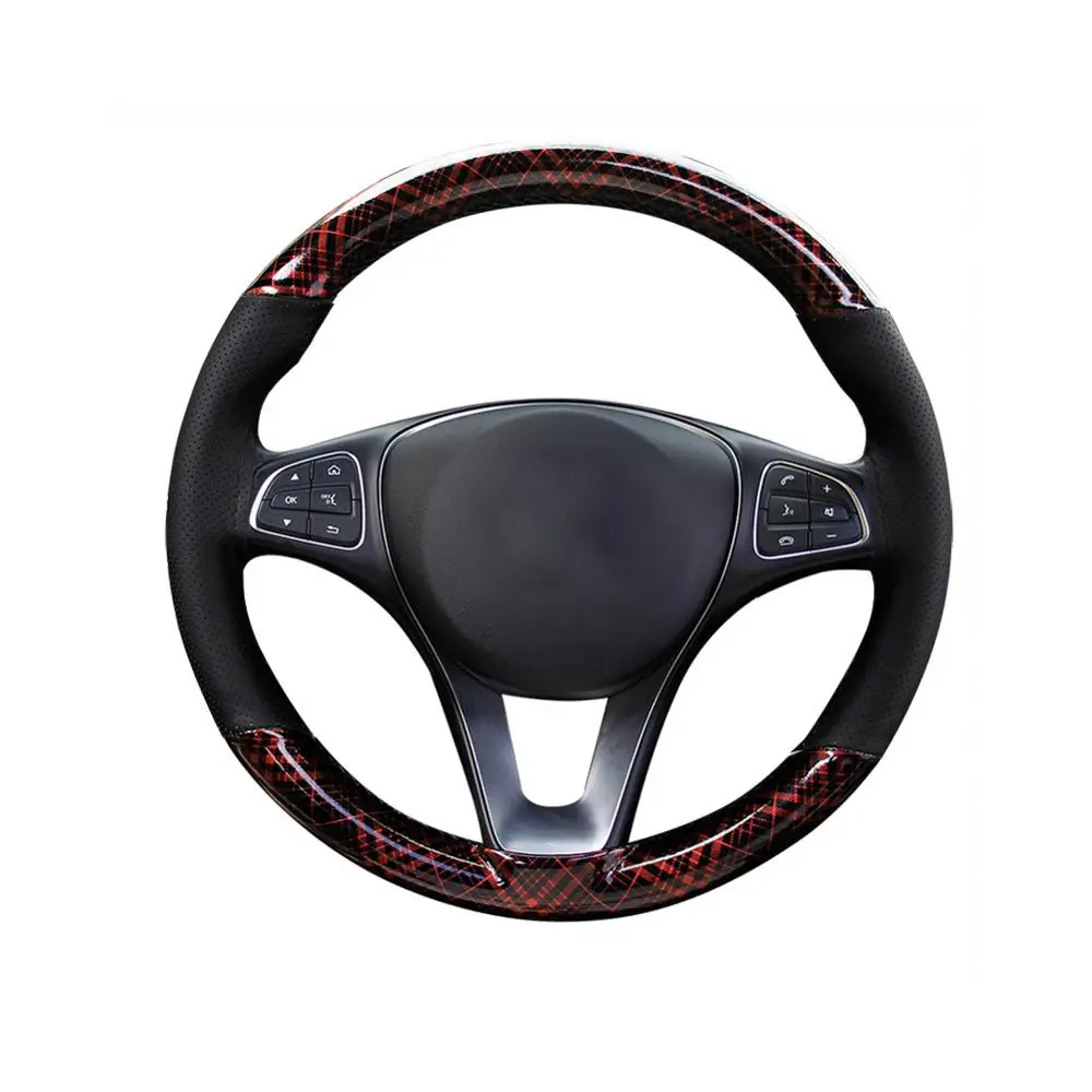 

Car Steering Wheel Cover Hight Quality Microfiber Crystal Grid Material 38cm Anti-slip Hand Sewing Steering Wheel Braid Thread