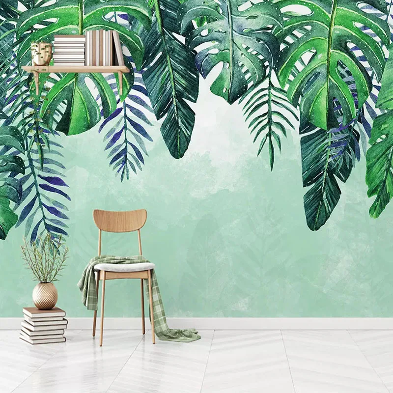 

Drop Shipping Custom Mural Wallpaper Nordic Hand Painted Tropical Forest Tree Leaves Background 3D Photo Wall Paper Modern