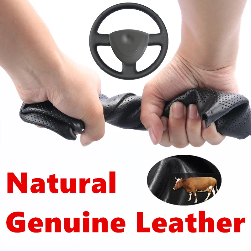 

Hand stitched Black Genuine Calfskin Leather Car Steering Wheel Cover for Honda City 2002-2008 Fit Jazz 2001-2007