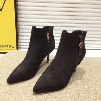 

Zipper Botas Women Boots Shoes Winter Black Chaussures Femme Fine Heel Ladies Shoes Metal Decorat Ankle Boots Warm