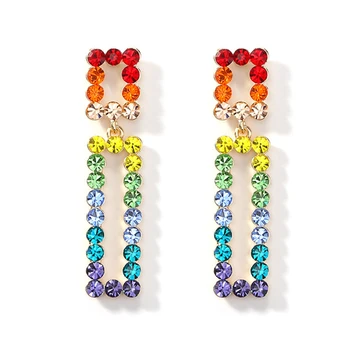 

2020 Spring and Summer Colorful Gradient Crystal Glass Fashion Simple Joker Rectangular Insensitive Steel Needle Earrings
