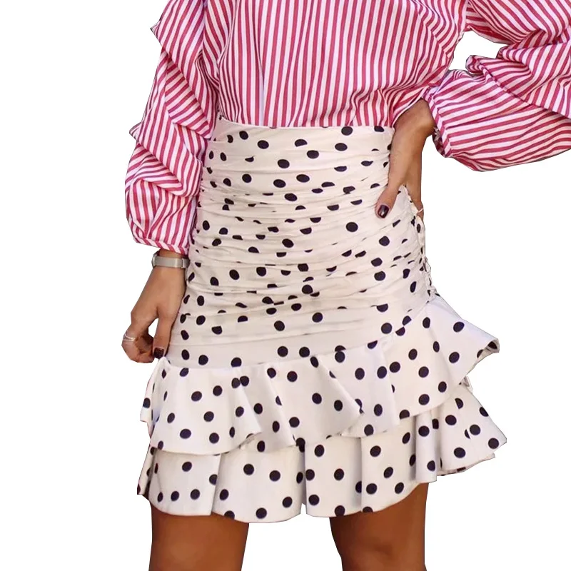 Сексуальный горошек плиссированная мини-юбка женская плиссированная Асимметричная с высокой талией молния сзади женские нестандартные печатные короткие юбки