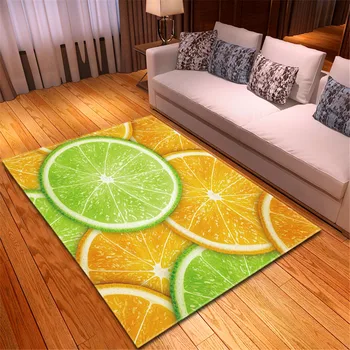 

Fashion Parlor 3D Area Rug Fruit Dining Room Mat Bedside Rug Soft Flannel Lime Lemon Rug and Carpet for Home Living Room