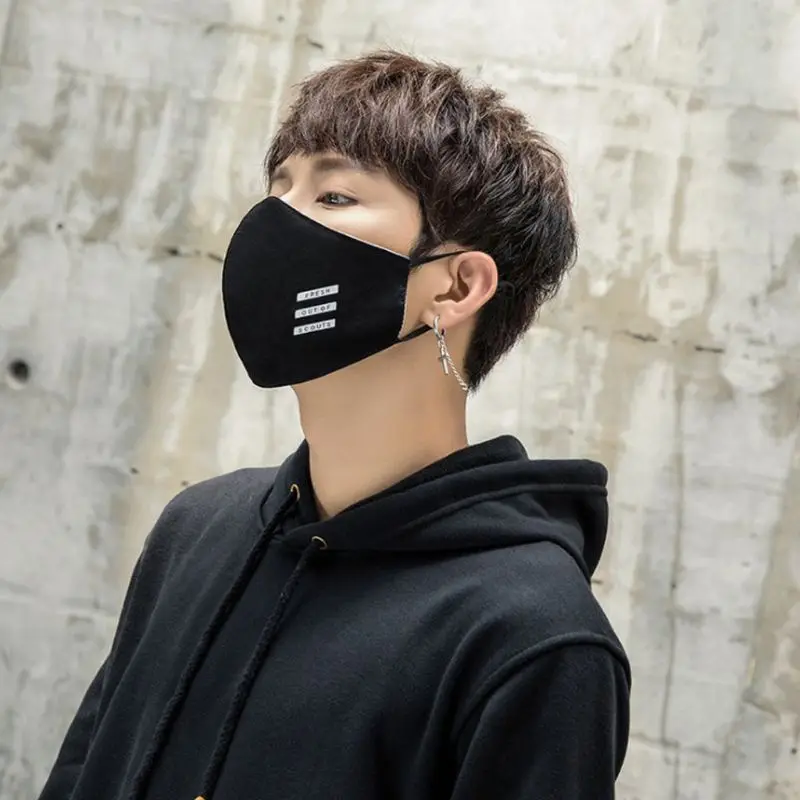 

Korean Creative Unisex Couples Windproof Mouth Mask Three Layers Hip-Hop Stripes Letters Printed Adjustable Cycling Respirator