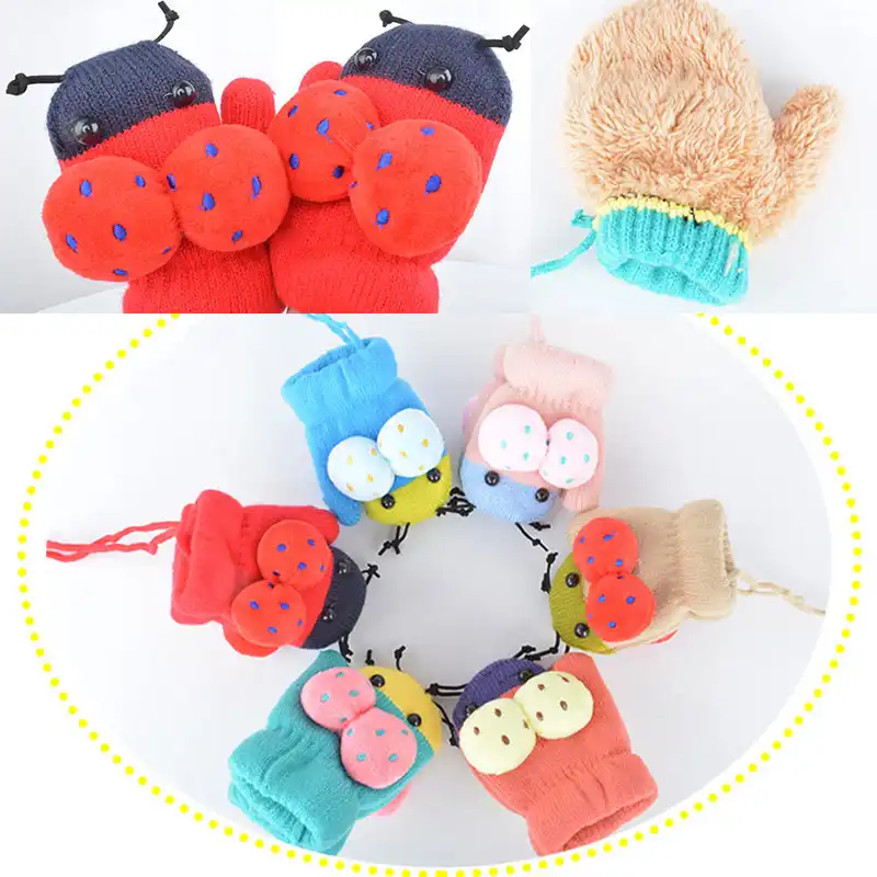 冬暖かい手袋かわいい漫画男の子ミトン手袋キッズ幼児ぬいぐるみ肥厚屋外スキー5指手袋 手袋 ミトン Aliexpress