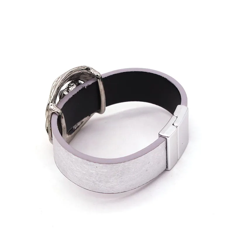 D&D Wide Leather Crystal Leather Bracelets for Women Fashion Trendy Metal Charm Wide Cuff Bracelet Femme Jewelry