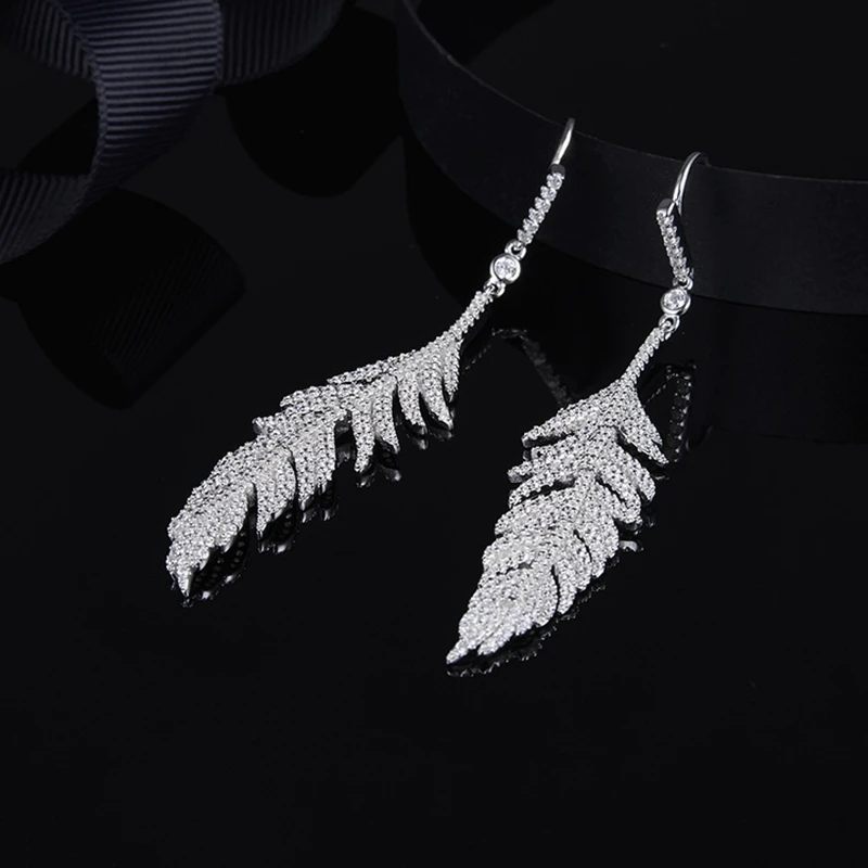 Роскошные Подвесные серьги с перьями женские Свадебные однотонные длинные из
