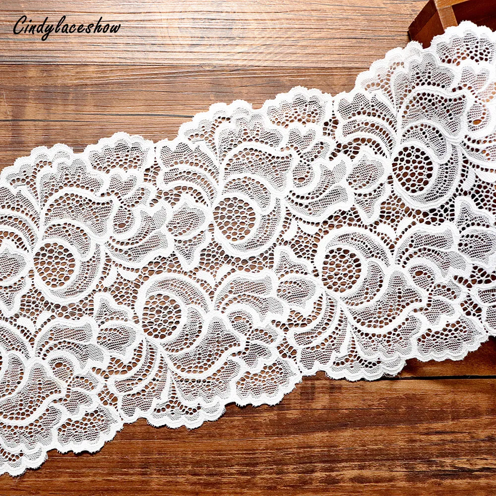 

2Yards 17.5 cm Wide White Elastic Stretch Lace Trim Ribbon Elastic Lace Fabric Bra Apparel Lace Lingerie Garters swimsuit Sewing