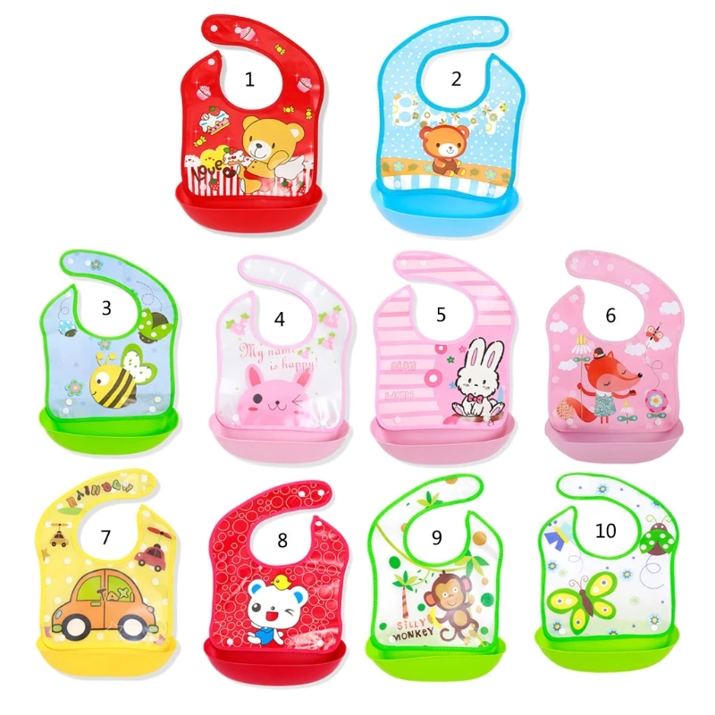 Waterproof Baby Bib Feeding Saliva Towel Newborn Cartoon Apron Adjustable Saliva Towel with Removable Food Catcher waterproof baby bib feeding saliva towel newborn cartoon apron adjustable saliva towel with removable food catcher