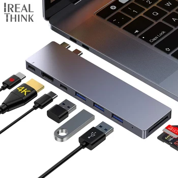 

IREALTHINK Dual Type C adapter usb hub to HDMI Thunderbolt 3 hub Macbook Pro/Air Dock Splitter USB Type c Expander