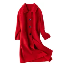 Женское шерстяное пальто зимнее свободное женское ветровка длинная куртка классическое двустороннее милое горячее кашемировое красное пальто