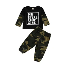 

OPPERIAYA Kids Toddler Baby Boys T-shirt and Trousers Casual Set Fashion Letter Stitching Long Sleeve Tops and Camouflage Pants