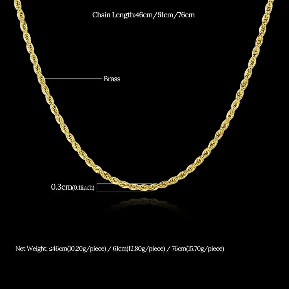 JINSE Men's Chain Necklace Gold Color Rope Chain Necklace Charm Chain Necklace Male Punk Friendship Necklace Hiphop Jewelry Gift