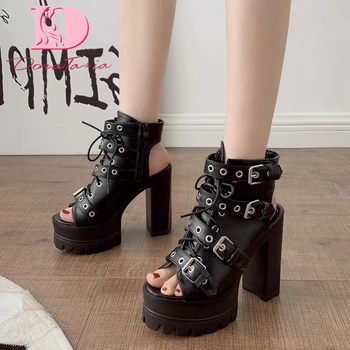 

Dora Tasia 2020 New Fashion Gladiator Women Sandals Square Heel Peep Toe Platform Metal Decoration Pumps Summer Woman Shoes
