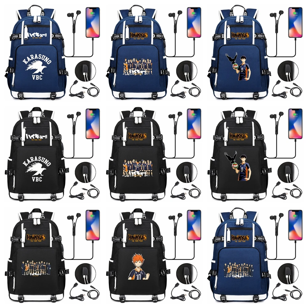 

Anime Haikyuu TO THE TOP USB Backpack Student School Bag Bookbag Teenagers Laptop Shoulders Bag knapsack Travel Bags