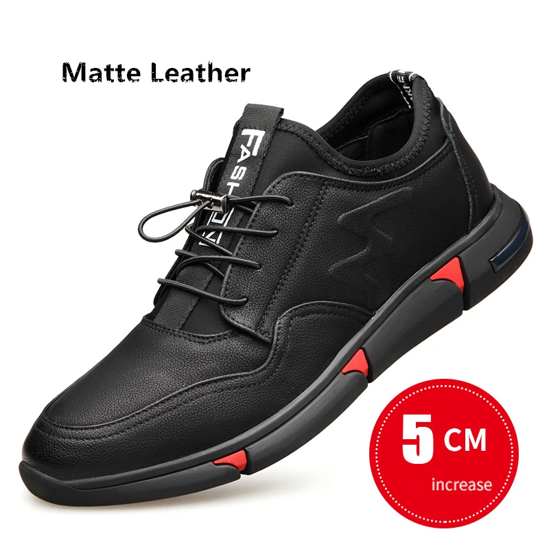 Misalwa/сезон весна-осень; мужские кожаные повседневные кроссовки на плоской подошве; 5 см; обувь, увеличивающая рост; модная Молодежная мужская обувь из искусственной лайкры - Цвет: 5 CM Increase Matte