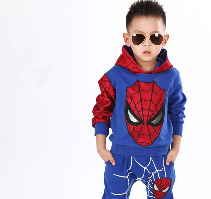 Новая толстовка с символикой Человека-паука+ длинные штаны Одежда для мальчиков весенне-осенний комплект одежды для малышей, хлопковые спортивные костюмы с человеком-пауком для детей 2-7 лет