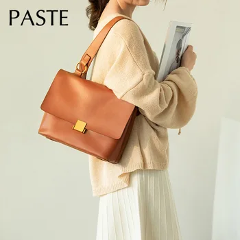 

Retro Cow Leather Shoulder Bags for Women Long Handle Handbag High Quality Ladies Messenger Bag Large Daily Armpit Purse