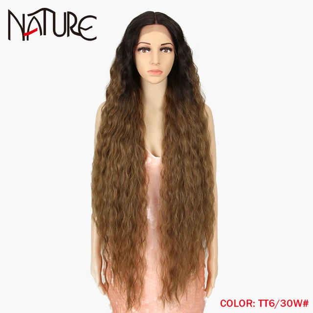 Nature Hair 38Inch Loose Wave Lace Wig Cosplay Ombre Blonde High Temperature Fiber Long Wavy Hair Synthetic Wigs For Black Women TT6-30W
