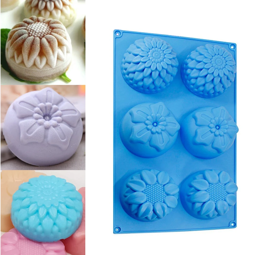 6 Cavity Flower Shaped Silicone DIY Handmade Soap Candle Cake Mold Supplies 