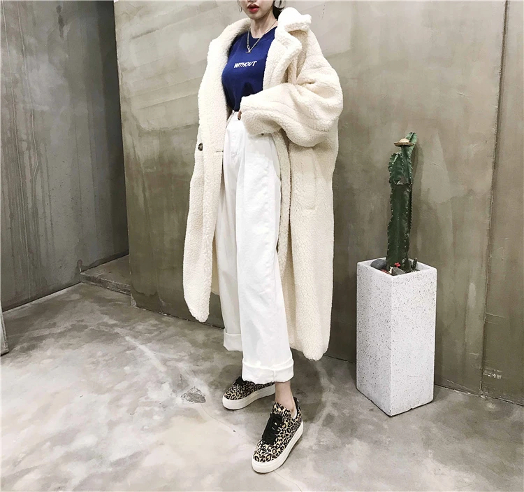 Зимнее пальто в Корейском стиле из овечьей шерсти средней длины с отложным воротником, шерстяная куртка