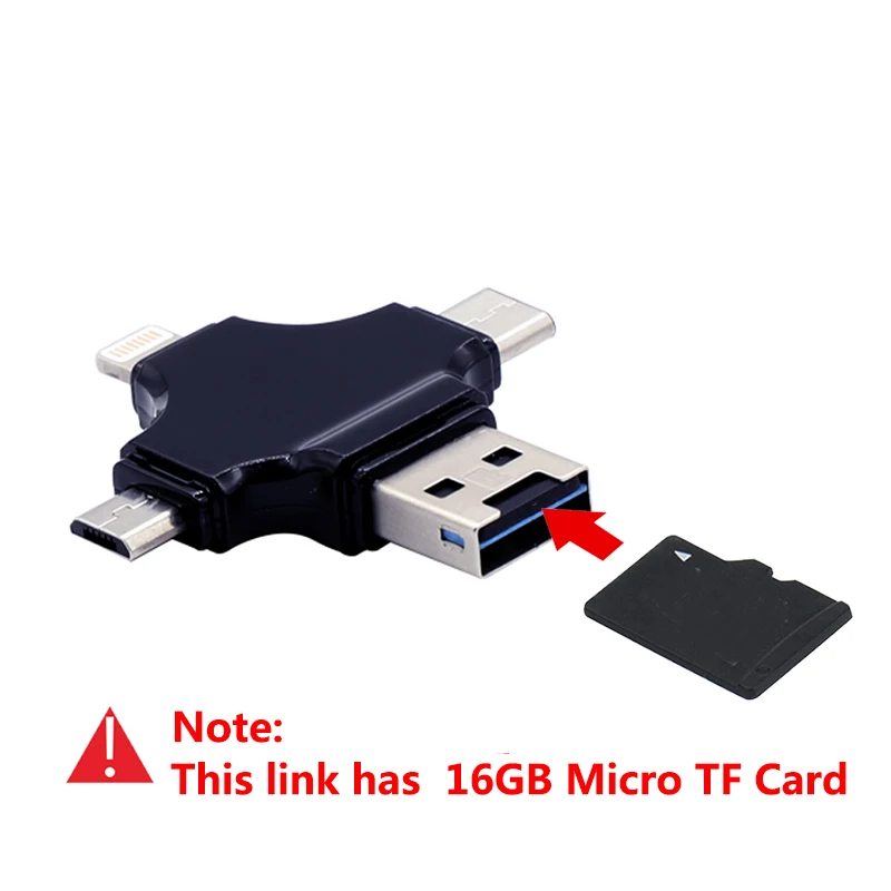 Для Iphone Micro USB 4 в 1 OTG USB Micro memory sd card Reader телефон USB флэш-накопитель - Цвет: with 16GB Tf card
