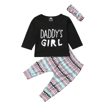 

Leisure Baby Set Spring Autumn Casual Baby Girl Printing Long Sleeve Top And Trousers And Headband Kid Three-piece Outfit Set