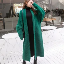 [EWQ] длинный рукав летучая мышь зеленый кардиган свитер пальто корейский стиль плюс размер Outsear Длинные повседневные женские шерстяные пальто QL16701
