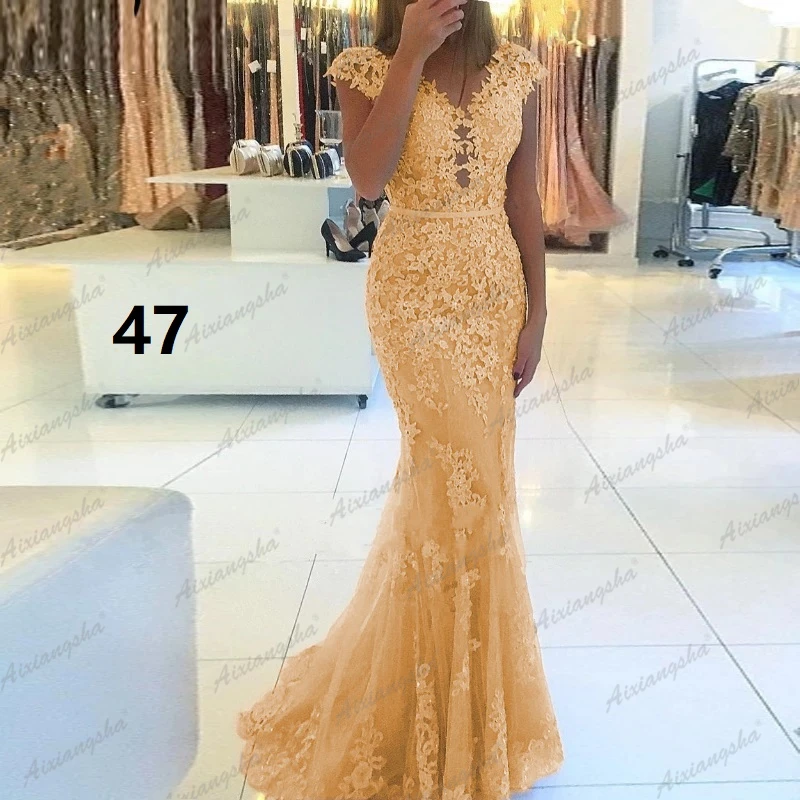 Light Pink Elegant V-Neckline Cap Sleeve Lace Tulle Mermaid Prom Dresses Floor Length Vestido De Fiesta Long Evening