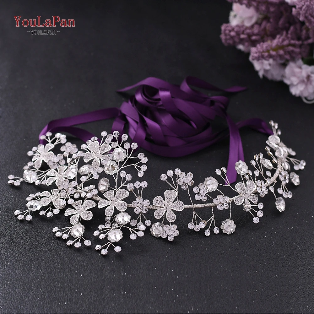Purple ribbon YouLaPan SH273 пояс с серебряными бриллиантами свадебное платье пояс с бриллиантовым цветком Цветочный Пояс для невесты белый пояс для платья для женщин - Цвет: Purple ribbon
