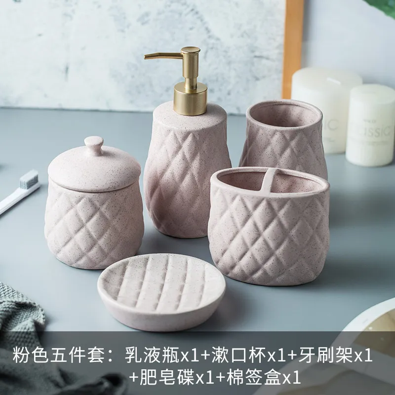 Nordic Creative Ceramic Bathroom Wash Set Bathroom Decoration Sample Room Simple Bathroom Wash Cup Set WY116552 - Цвет: PINK  5PCS