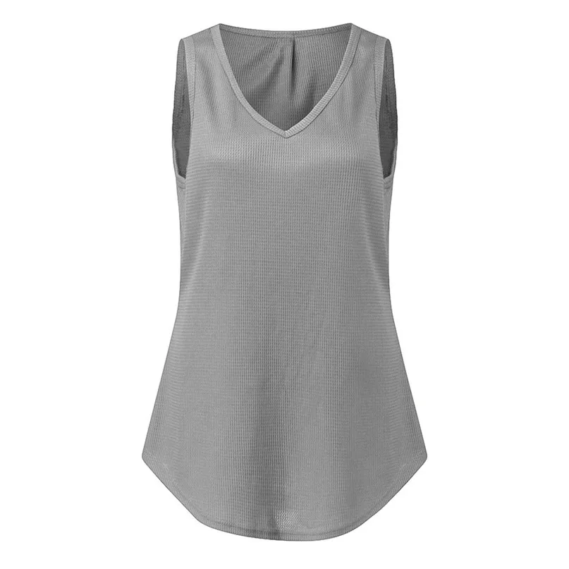 Womens V Neck Tank Tops Waffle Knit Sleeveless Tunic Casual Pleated Back Loose Shirts Tops Comfortable 40D30 (14)