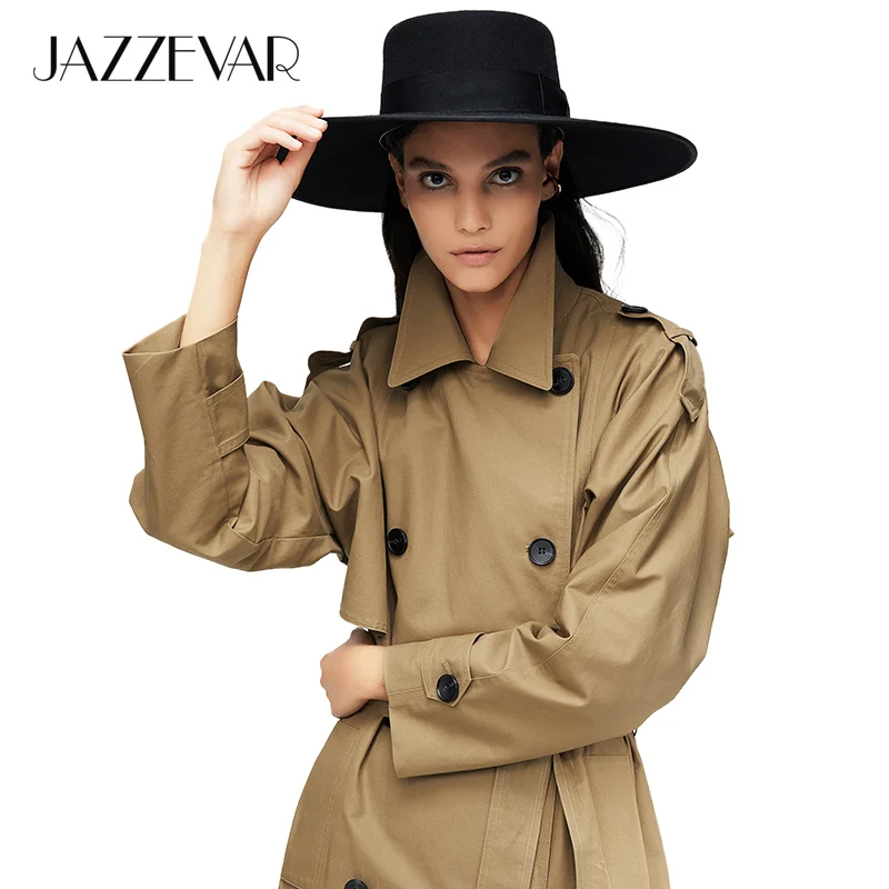 JAZZEVAR 2019 Новое поступление осенний плащ хаки пальто для женщин хлопок промывают