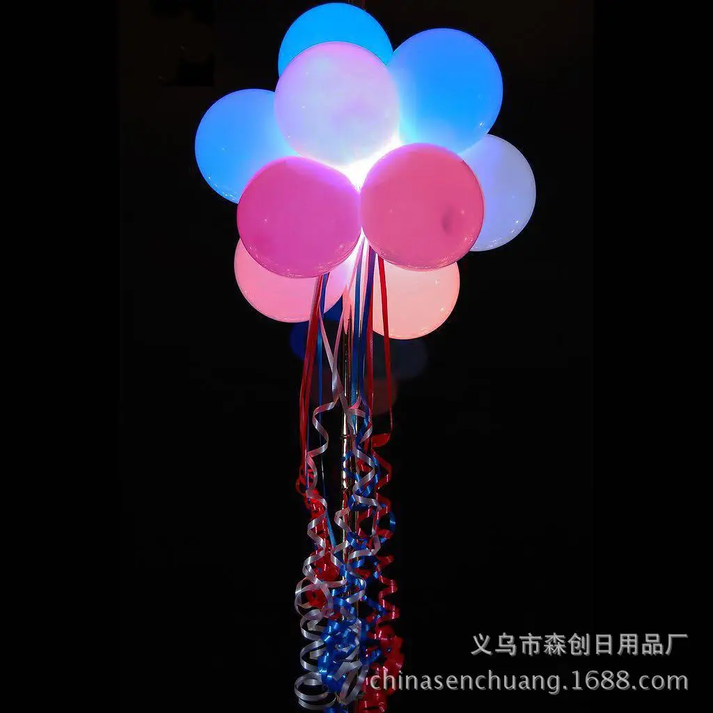 With LED Light Thick Balloon Night Light Shining Flash Balloon Birthday Party Decorative Colorful LED Balloon