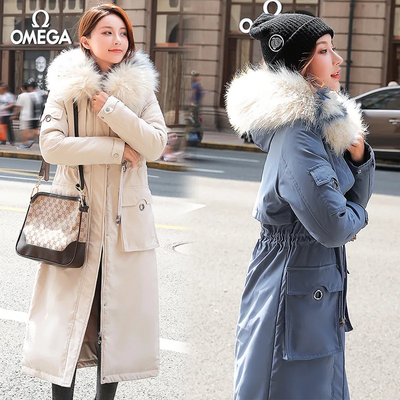 

Photo Shoot Parka Women's X-long 2019 New Style Large Fur Collar Europe And America WOMEN'S Cotton-padded Clothes Thick Lamb's W