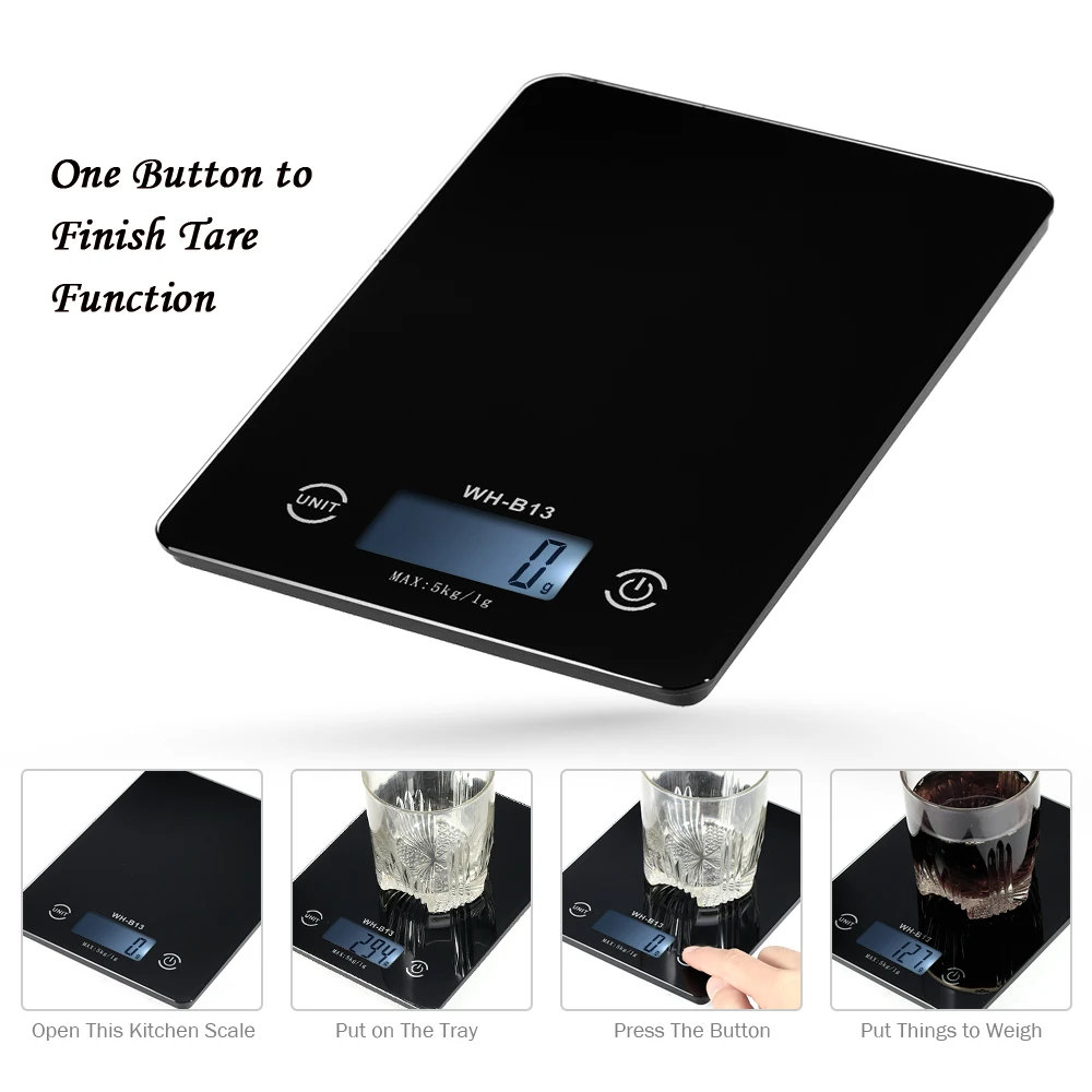 

Hot New Digital Kitchen Scale LED Food Balance Scale 5KG/1g Kitchen Weight Measuring for Baking Cooking Black Electronic Kitchen
