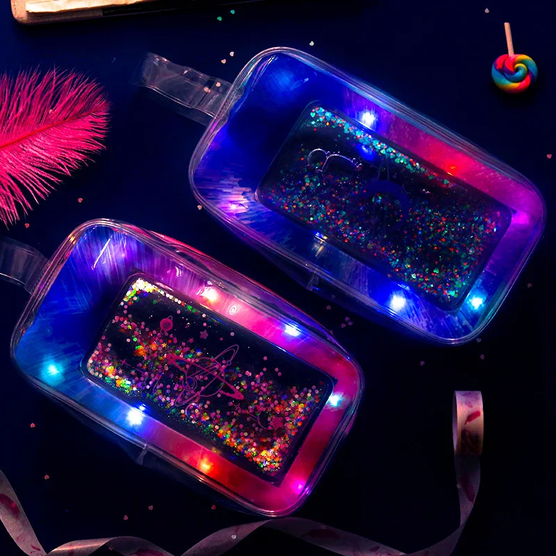 

AngelHere Store Luminous Laser Pencil Case Creative Glow Pen Bag Transparent Large Capacity School Supplies Studengt Stationery