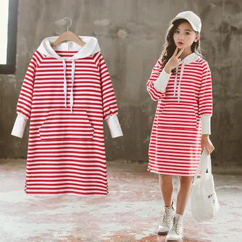 

Girls Sweatshirt Dress 2020 Fall Kids Stripe Dress Casual Children Cotton Dresses for Girls 6 8 10 12 13 Years Teenage Vestidos