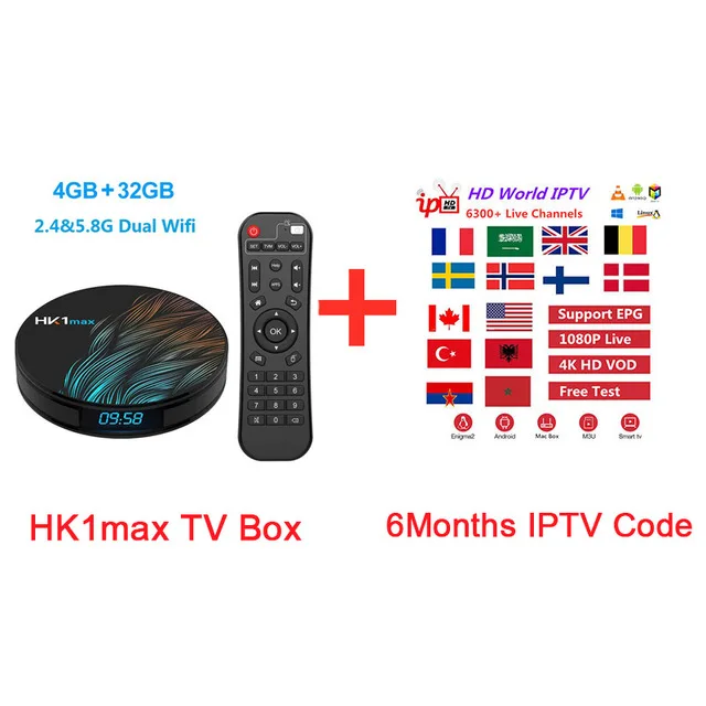 HK1 max 4K HD медиаплеер Android 9,0 IPTV один год 6300+ Live Каналы Франция Германия арабский Бельгия Швеция IPTV Set-top box - Цвет: 4G32G(6 month IPTV)