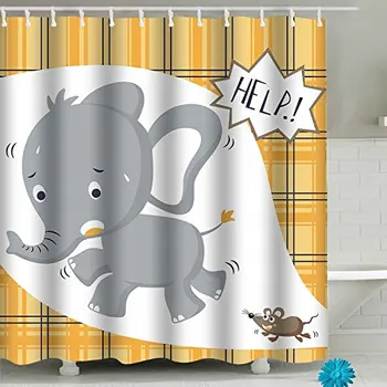 

Funny Elephant and Mouse Shower Curtain Sets Fabric, Polyester Waterproof Bathroom Decor Accessories with Hooks 71"(W) x 79"(H)