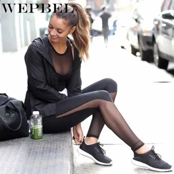 

WEPBEL Women Casual Sports Yoga Mesh Patchwork High Waist Leggings Fitness Athletic Skinny High Stretchy Running Pants